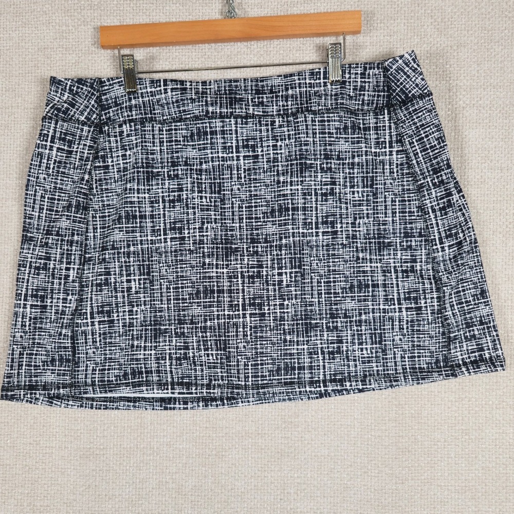 Lands‎ End Womens XL 18 Black White Grid Print Active Skort Zipper Pocket